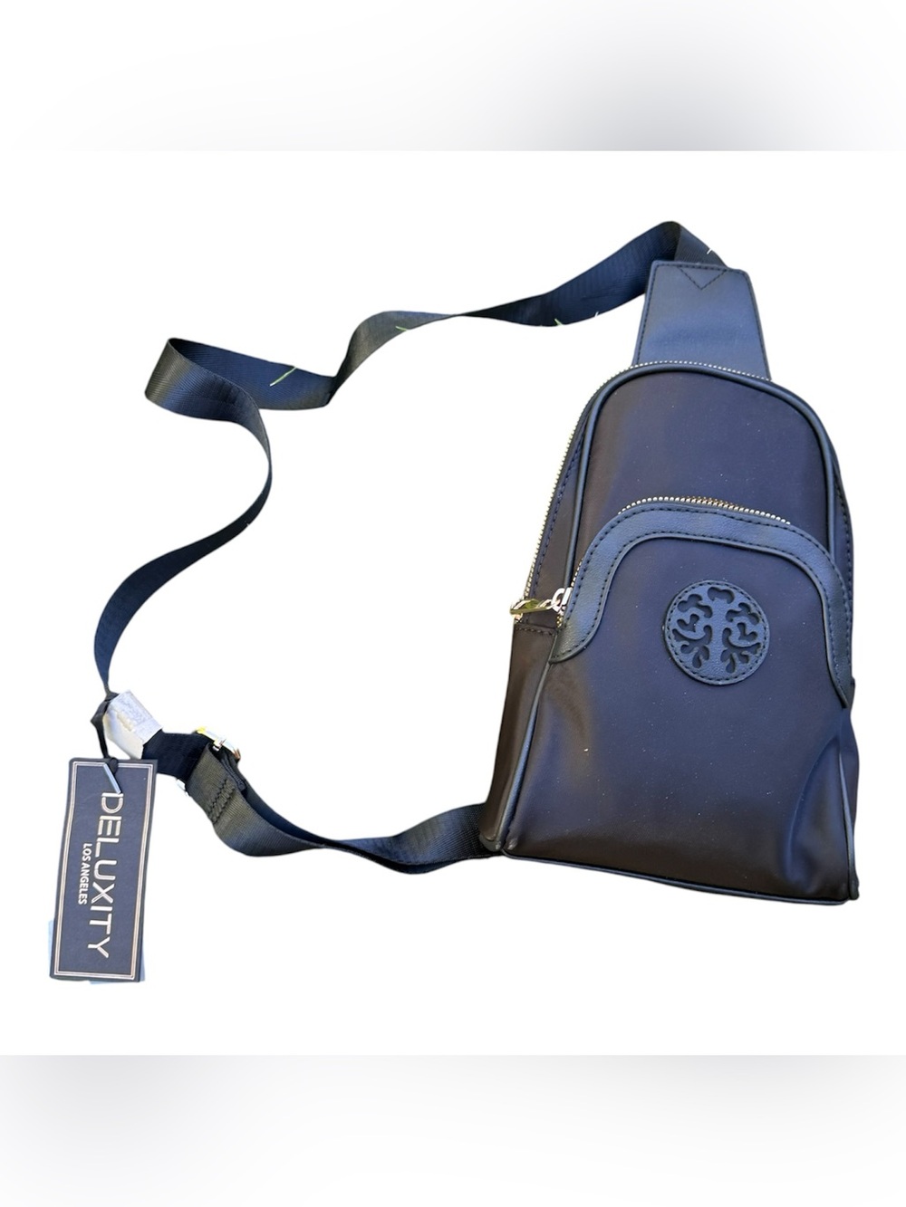 Deluxity Vegan Black Small Crossbody Shoulder Sling Chest Bag Purse NWT 9X7